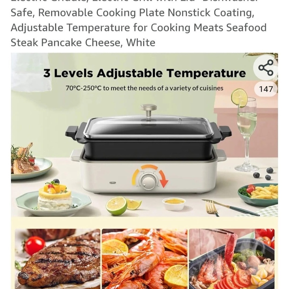 Multi-functional 3 in 1 Electric Skillet, Hot Pot